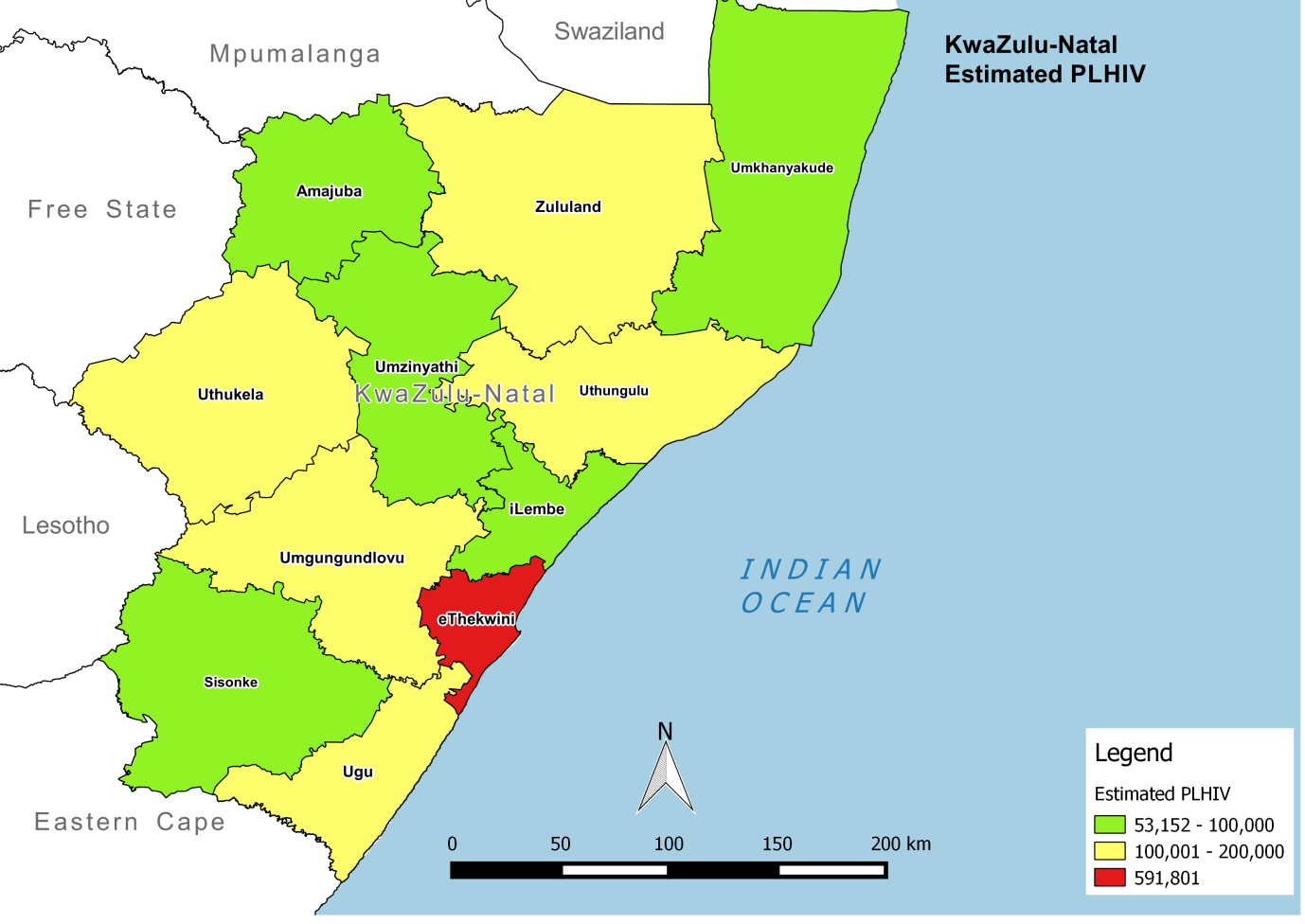 a greater number of PLHIV live in eThekiwini than in other districts