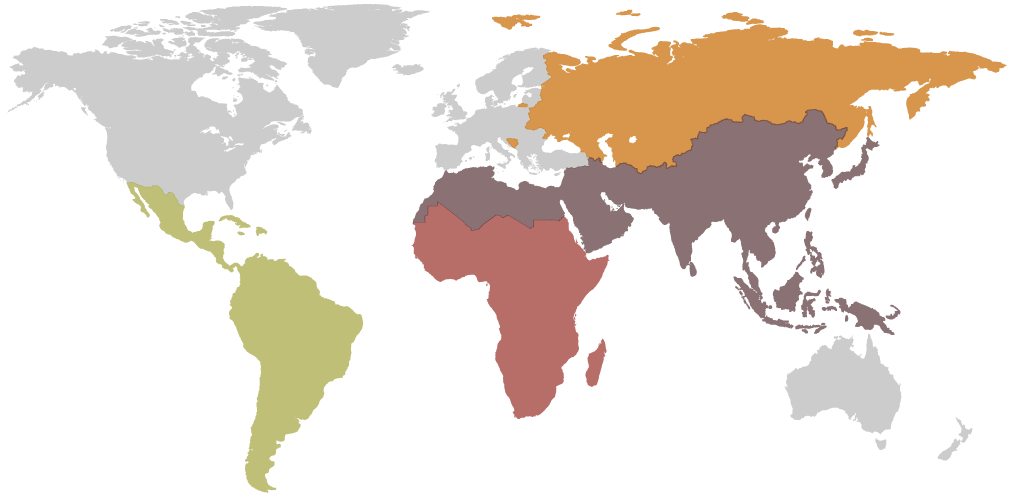 Map of the World showing active regions