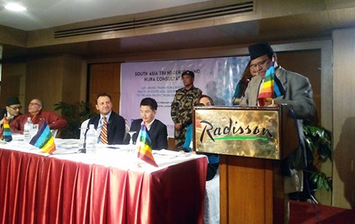 Dr. Minendra Rijal, Honorable Minister for Information and Communication of Nepal, inaugurates the South Asia Transgender and Hijra Consultation. PHOTO: BDS.